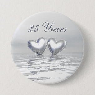 Silver Anniversary Hearts Button