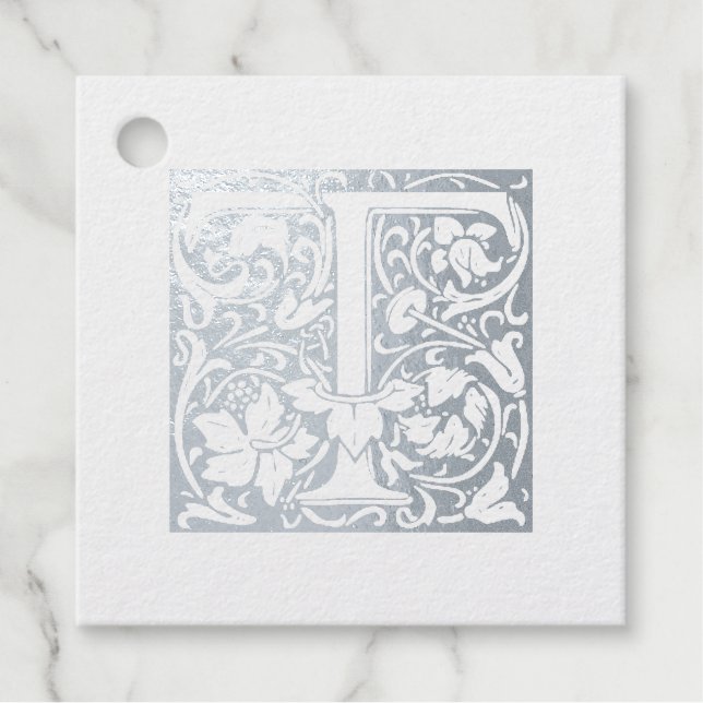 Silver Anniversary Illuminated Letter T Monogram Geschenkanhänger (Vorderseite)