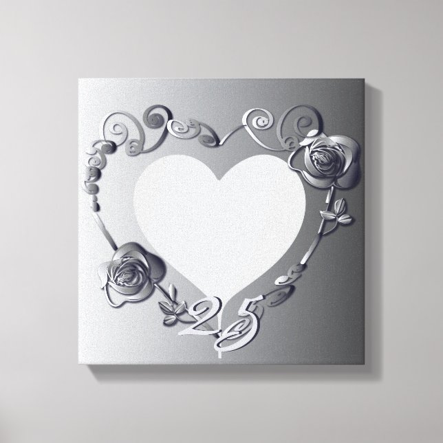 Silver Anniversary Rose Heart Frame 1 Foto Leinwanddruck (Vorderseite)