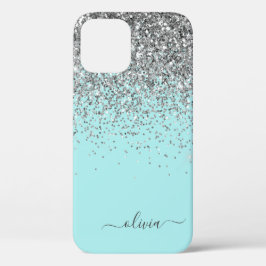 Silver Aqua Aquamarin Blue Girl Glitzer Monogram C Case-Mate iPhone Hülle