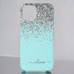 Silver Aqua Aquamarin Blue Girl Glitzer Monogram C Case-Mate iPhone Hülle<br><div class="desc">Silber und Aquamarine Aqua Blue Imitate Sparkle und Dripping Glitzer gebürstete Metal Monogram Name und Anfangssondo Telefon. Das macht den perfekten 16 Geburtstag,  Hochzeit,  Brautparty,  Jubiläum,  Babydusche oder Junggeselinnen-Abschied Geschenk für jemanden,  der Lieben glamourösen Luxus und schicke Stile.</div>