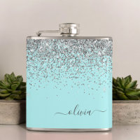 Silver Aqua Aquamarin Blue Girl Glitzer Monogram