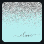 Silver Aqua Aquamarin Blue Girl Glitzer Monogram Quadratischer Aufkleber<br><div class="desc">Silver und Aqua Aquamarin Blue Sparkle Glitzer Monogram Name Paper Party Sticker Address Labels. Das macht den perfekten 16 Geburtstag,  Hochzeit,  Brautparty,  Jubiläum,  Babydusche oder Junggeselinnen-Abschied Geschenk für jemanden,  der Lieben glamourösen Luxus und schicke Stile.</div>