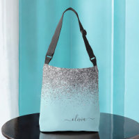 Silver Aqua Aquamarin Blue Girl Glitzer Monogram