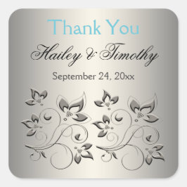 Silver, Aqua, Black Floral Danke, Sticker