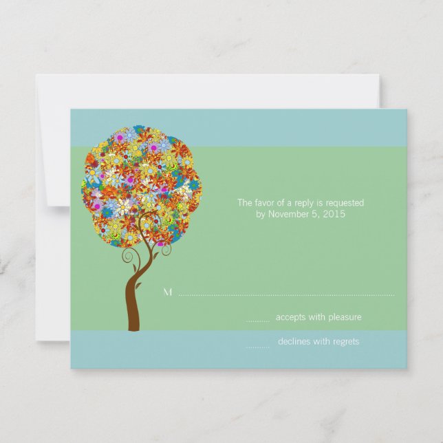 Silver Aqua Blue Blume Liebe Tree Hochzeit Einladu RSVP Karte (Vorderseite)