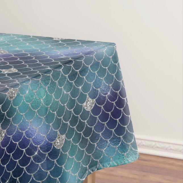 Silver Aqua Blue Mermaid Tischdecke (Beispiel)