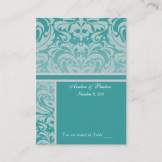 Silver & Aqua Damask Platzkarte Business Card
