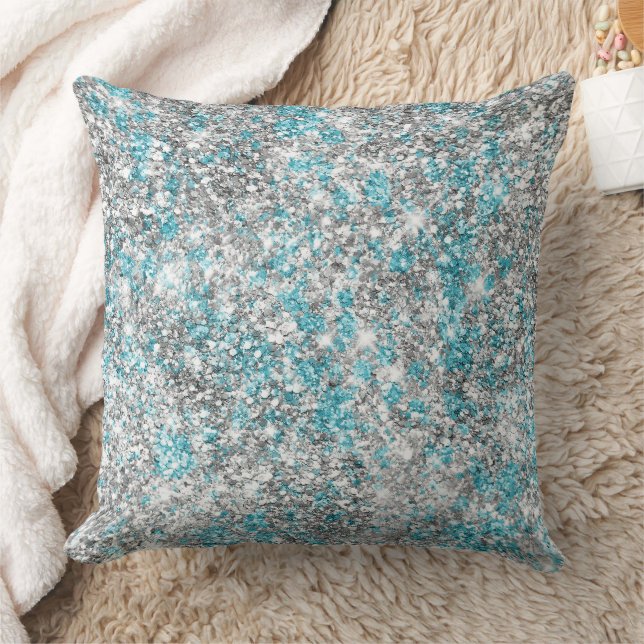 Silver Aqua Glam Glitzer Kissen (Decke)