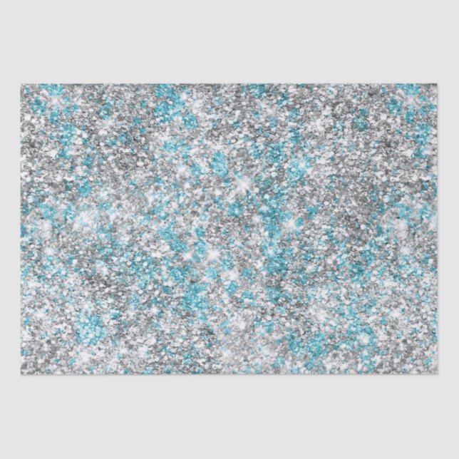 Silver Aqua Glam Glitzer Seidenpapier (Vorderseite)