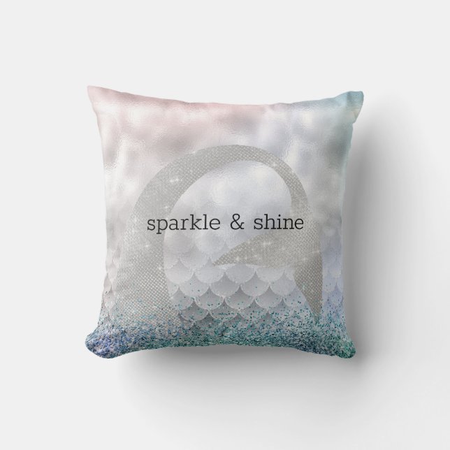 Silver Aqua Pink Lila Glitzer Sparkle Meerjungfrau Kissen (Vorderseite)