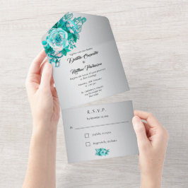 Silver Aqua Rose in einer Hochzeitsfeier All In One Einladung