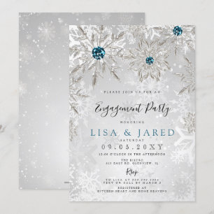 Silver Aqua Snowflakes Winter Engagement Party Einladung
