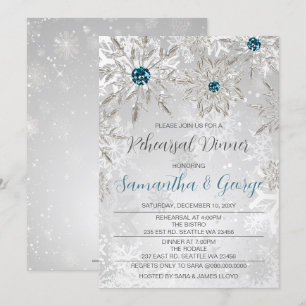 Silver Aqua Snowflakes Winter Probe Abendessen Einladung