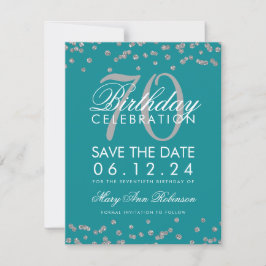Silver Aquamarin 70. Geburtstag Rett Datum Confett Save The Date