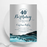 Silver Aquamarin Agate 40. Geburtstag Einladung<br><div class="desc">Aquamarine und silberne Altersgruppe 40. Geburtstag Party Einladung. Elegantes modernes Design mit Aquarellfarben-marmorgeode Hintergrund,  Imitats Glitzer Silber und Typografie Skript-Schriftart. Die trendige Einladungskarte eignet sich perfekt für eine stilvolle Damenfeier. Gedruckte Zazzle-Einladungen oder Sofortdownload digitaler Druckvorlage.</div>