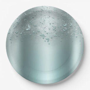Silver Aquamarin Aqua Flutter Schmetterling Sweet Pappteller