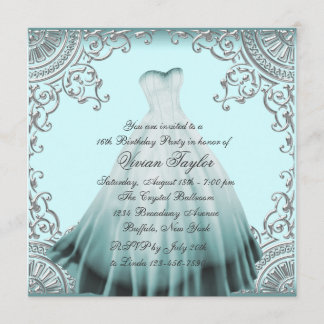 Silver Aquamarin Blue 16 . Geburtstag Geburtstagsp Einladung