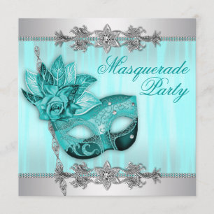 Silver Aquamarin Blue Masquerade Party Einladungen