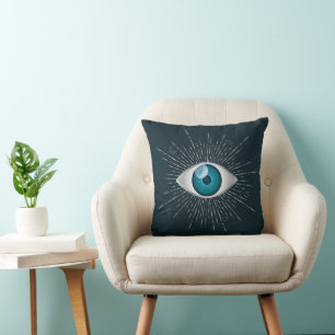 Silver & Aquamarin Blue Mystic Aqua Evil Eye Nazar Kissen