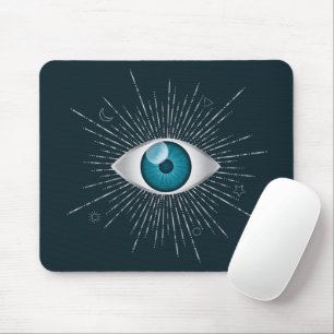 Silver & Aquamarin Blue Mystic Aqua Evil Eye Nazar Mousepad