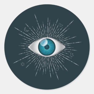 Silver & Aquamarin Blue Mystic Aqua Evil Eye Nazar Runder Aufkleber