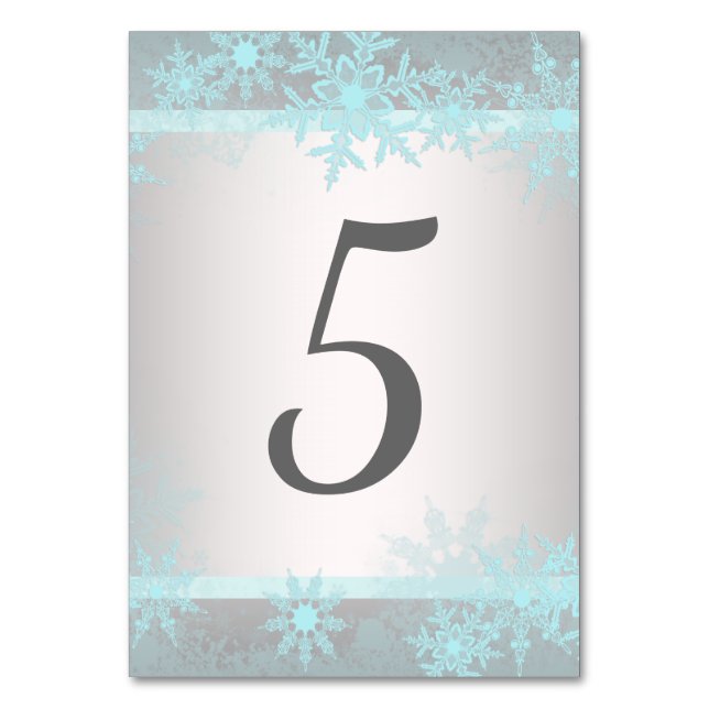 Silver Aquamarin Blue Snowflake Tischnummer Cards (Vorderseite)