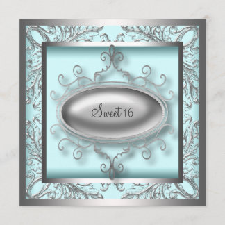 Silver Aquamarin Blue Sweet 16 Geburtstagsparty Einladung