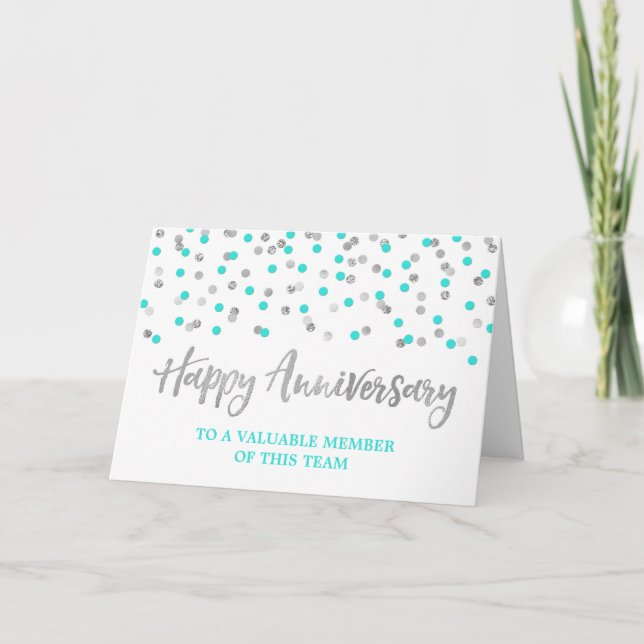 Silver Aquamarin Confetti Anniversary Card Karte (Vorderseite)