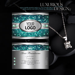 Silver Aquamarin Glitzer Sparkle Rhinestones Logo  Visitenkarte