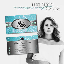 Silver Aquamarin Glitzer Sparkle Rhinestones und L Visitenkarte