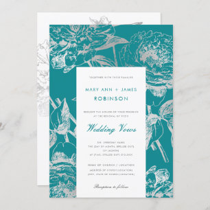 Silver Aquamarin Wedding Vow Renewal Simple Floral Einladung