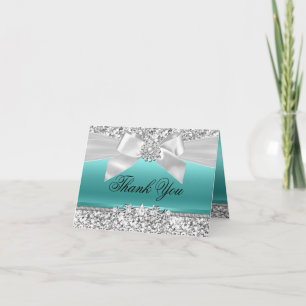 Silver Aquamariner Glitzer & Juwel Bow Danke Karte