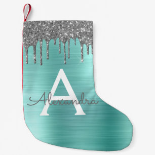 Silver Aquamariner Glitzer Kleiner Weihnachtsstrumpf