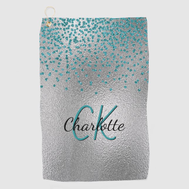 Silver aquamariner Glitzer, kundenspezifisch monog Golfhandtuch (Vorderseite)