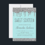 Silver Aquamariner Glitzer Sparkle Elegant Sweet 1 Einladung<br><div class="desc">Silber und Aquamarin (Aqua Blue) Funkelnd Tropfen Glitzer Sweet 16 Geburtstagsparty Einladung. Dies ist die perfekte 16 . Geburtstag Geburtstagseinladung für eine moderne Silber und Aquamarin Sparkle Glitzer Sparkle Girly Geburtstagsparty. Bitte kontaktieren Sie den Designer,  um passende Sonderanfertigungen zu erhalten.</div>