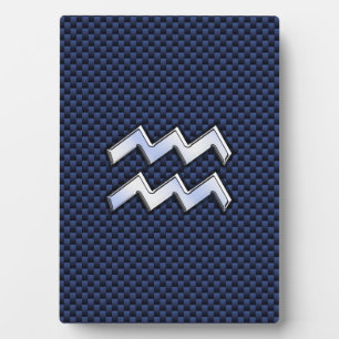 Silver Aquarius Schild auf Navy Blue Carbon Fibre  Fotoplatte