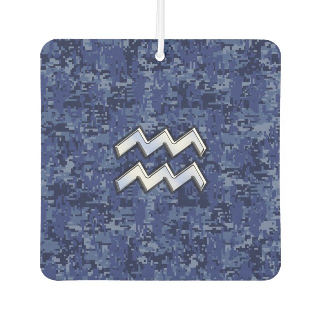 Silver Aquarius Zodiac Sign Navy Blue Digital Camo Autolufterfrischer (Vorderseite)