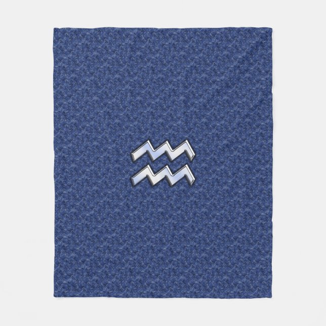 Silver Aquarius Zodiac Sign Navy Blue Digital Camo Fleecedecke (Vorderseite)