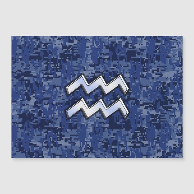 Silver Aquarius Zodiac Sign Navy Blue Digital Camo Magnetkarte (Vorderseite)