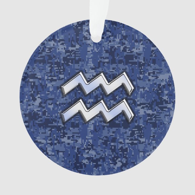 Silver Aquarius Zodiac Sign Navy Blue Digital Camo Ornament (Vorderseite)