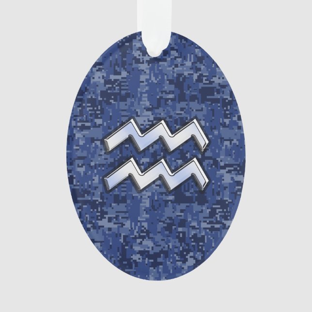 Silver Aquarius Zodiac Sign Navy Blue Digital Camo Ornament (Vorderseite)