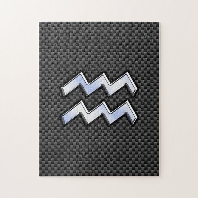 Silver Aquarius Zodiac Symbol Carbon Fiber Style (Vertikal)