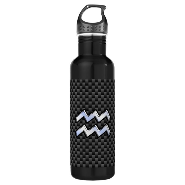Silver Aquarius Zodiac Symbol Carbon Fiber Style Edelstahlflasche (Vorderseite)