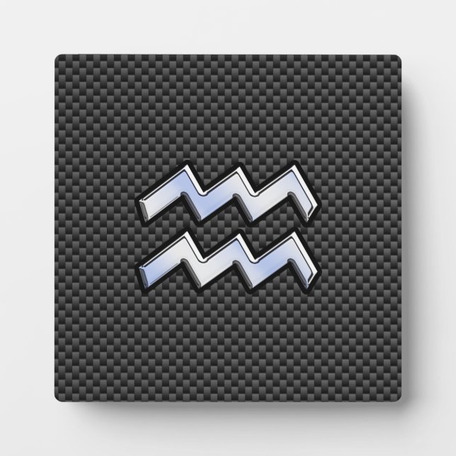 Silver Aquarius Zodiac Symbol Carbon Fiber Style Fotoplatte (Vorderseite)