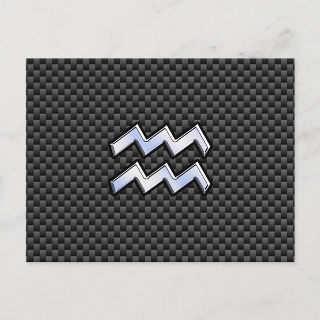 Silver Aquarius Zodiac Symbol Carbon Fiber Style Postkarte (Vorderseite)