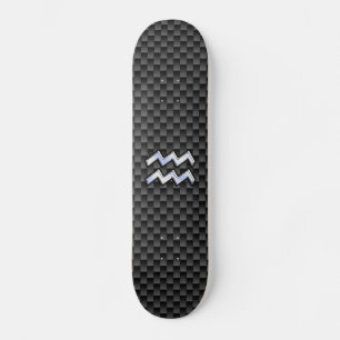 Silver Aquarius Zodiac Symbol Carbon Fiber Style Skateboard