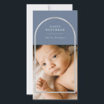 Silver Arch Frame Hanukkah Foto Blue Feiertagskarte<br><div class="desc">Elegant falsch silver arch frame,  Happy Hanukkah Holiday foto card. Feys,  Single Foto on front and two Foto Two Foto Two Two Two Two Two Two Thing Spaces on back of card with blue color backgrounds.</div>