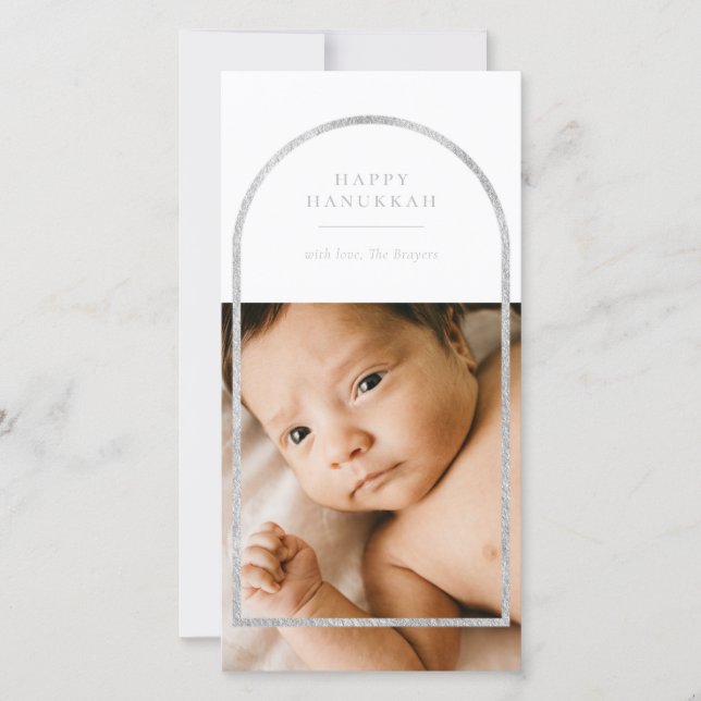 Silver Arch Frame Hanukkah Foto Feiertagskarte (Vorderseite)