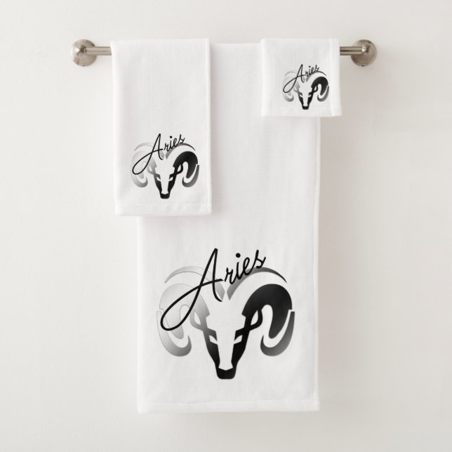 Silver Aries the Ram Zodiac Badhandtuch Set (Insitu)